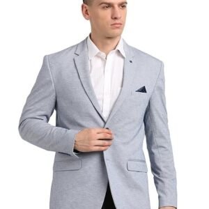 Turtle Men Knitted Notch Lapel Collar Light Blue Single Breasted Casual Blazer