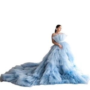 ThreadTexture Long Train Puffy Ruffel Ball Gown