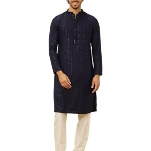 Manyavar Men's Viscose Chikankari Kurta Pyjama Set