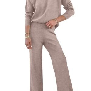 ANRABESS Womens Two Piece Outfits Lounge Sweater Sets Casual Pullover Knit Tops Wide Leg Pants 2024 Fall Clothes