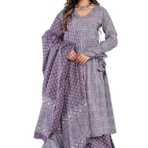 Amayra Women's Pure Cotton Printed Anarkali Kurta Set with Palazzo Pants & Dupatta- Ethnic Wear