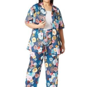 GUNIAA DreamLuxe Multi-Color Digital Printed Cotton Co-ord Nightwear Set for Women | Regular & Plus Size | Half Sleeves | Convertible Collar | Tailored Fit