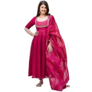 GoSriKi Women's Rayon Viscose Embroidered Anarkali Kurta with Pant & Dupatta