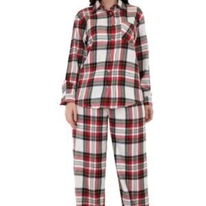 LUXELIV Women's Cotton Red and White Twill Check | Long Sleeve Shirt with Elastic Pyjama Set | Comfortable Fit Night Suit | Lounge Wear Sleepwear