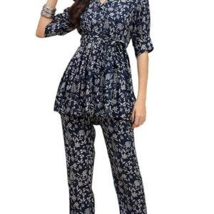 RICHIK Women's Collared Cord Set|Kurta Set for Women|Printed Kurta with Pant for Women