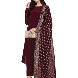 FIORRA Women's Maroon Poly Crepe A-Line Kurta Set With Dupatta