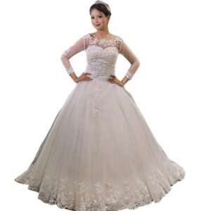 GOWNLINK White Full Stitched with Layers Christian Wedding Catholic Wedding White Train Gown Wedding Dress in White Frock Women with Sleeves GL8020T