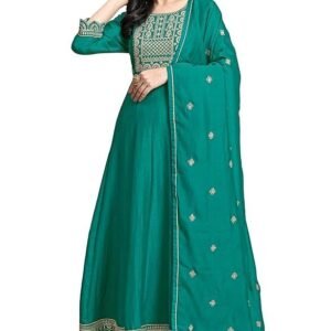 TRENDMALLS Women's Art Silk Embroidery Salwar Suit Set A line Pleated Kurta Pant with Dupatta