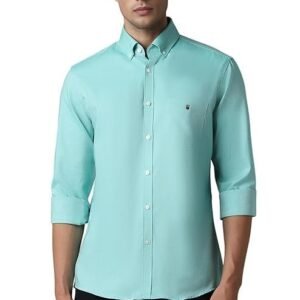 Louis Philippe Men's Easy to Care Cotton Slim fit Solid Casual Shirt with Natural Stretch