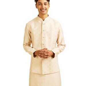 Manyavar Men's Art Silk Floral Embroidery Jacket Set