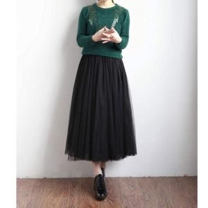 LBKKC Women's Midi Tulle Skirt Elastic Waist 3 Layered Mesh Formal Prom Party Tutu Skirt A Line