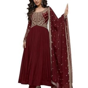 TRENDMALLS Women's Silk Blend Embroidery Anarkali Kurta Pant Set with Dupatta