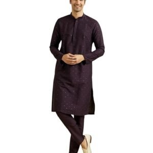 Manyavar Men's Viscose Blend Sequins & Shimmer Kurta Pyjama Set