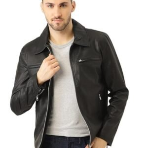 Leather Retail Men's Black Solid Jacket