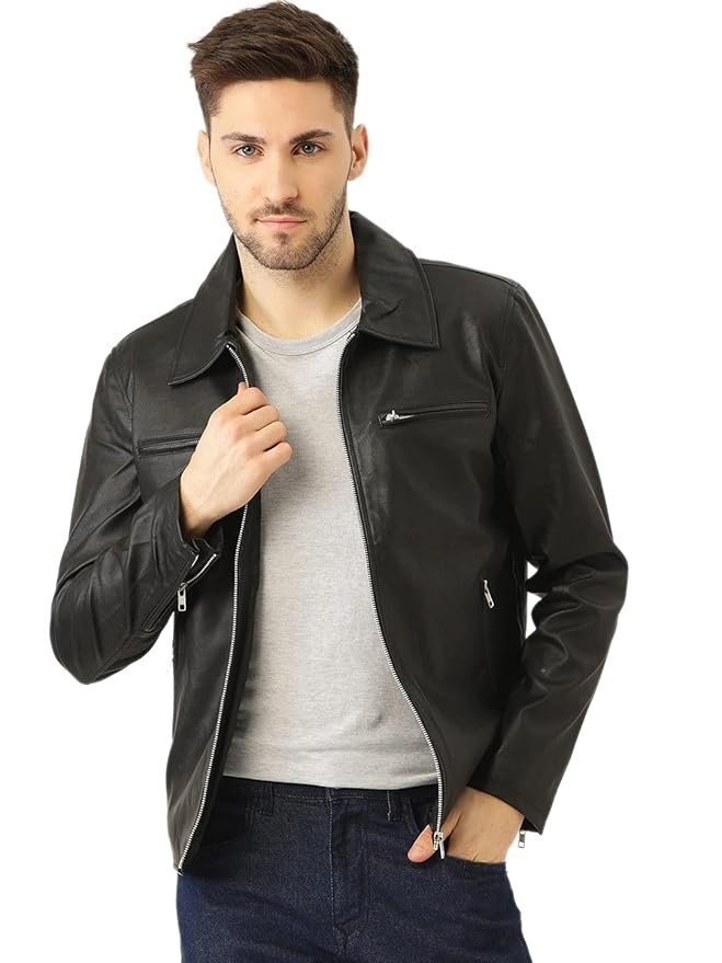 Leather Retail Men's Black Solid Jacket