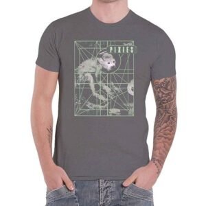Pixies Men's Monkey Grid Charcoal T-Shirt Dark Grey