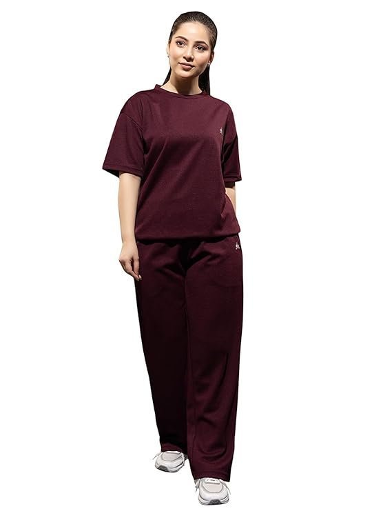 YHA Womens Casual Round Neck Tracksuit Summer Half Sleeve T-shirt Trackpant Co-ord Set