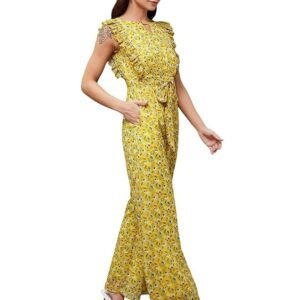 Miss Chase Women's Round Neck Sleeveless Floral Wide Leg Jumpsuit with Pockets