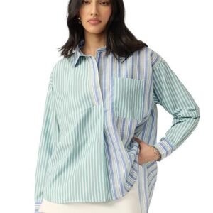 The Souled Store Stripe Shirt: Siesta Women and Girls Long Sleeves Collared Neck Button Front Cotton Blend Boyfriend Shirts