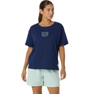 ASICS womens Blue Expanse W TRG CORE RELAXED GRAPHIC TEE