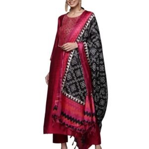 Varanga Brocade Yoke with Gota Detail Kurta with Trouser with Bandhani Printed Dupatta