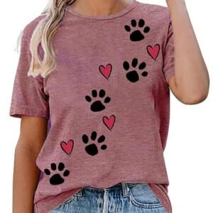 Love Heart Dog Paw Print Sweatshirts Women Long Sleeve Pullover Tops Casual Blouse