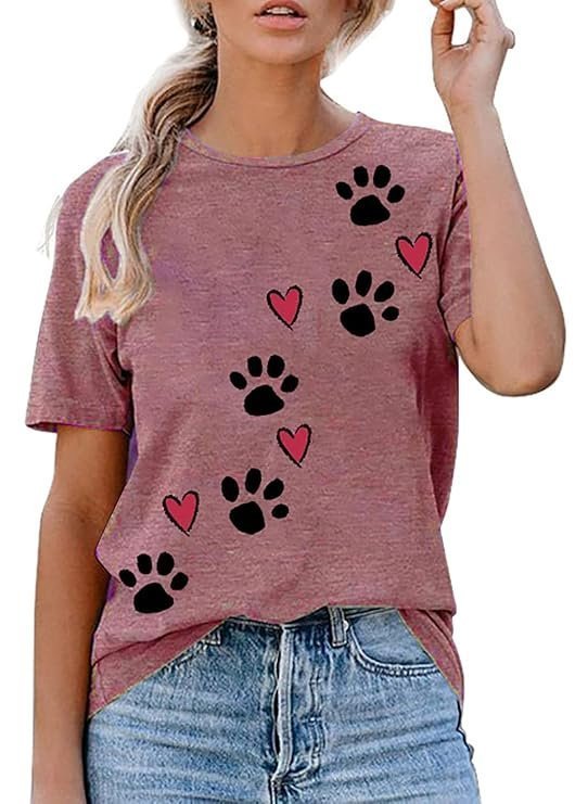 Love Heart Dog Paw Print Sweatshirts Women Long Sleeve Pullover Tops Casual Blouse