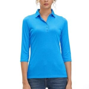 Women's Soft 3/4 Sleeve V Neck Golf Shirt Long Mositure Wicking Performance Sports Polo T Shirt Tops for Women, 12141# Blue, X-Large
