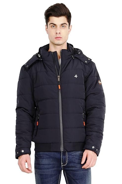 HIVER Men's Nylon Jacket Water Proof Full-Sleeved Winter Jacket with Hood For Minus Degree