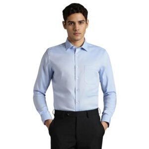 Louis Philippe Men's Easy to Iron Premium Cotton Wrinkle Resistant Slim Fit Solid Formal Shirt