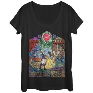Fifth Sun Beauty and The Beast Women's Stained Glass Scoop Neck T-Shirt