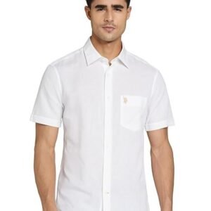 U.S. POLO ASSN. Men's Solid Cotton Linen Spread Collar Half Sleeve Shirts