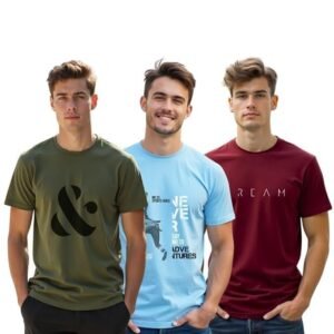 NOBERO Men's Graphic Printed Regular Fit Cotton T-Shirt (Pack of 3)